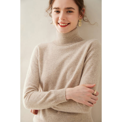 Suéter de Cashmere Feminino Gola Alta Manga Comprida Pulôver de Malha 100% Cashmere Puro Suéter Básico Versão Coreana Top Feminino