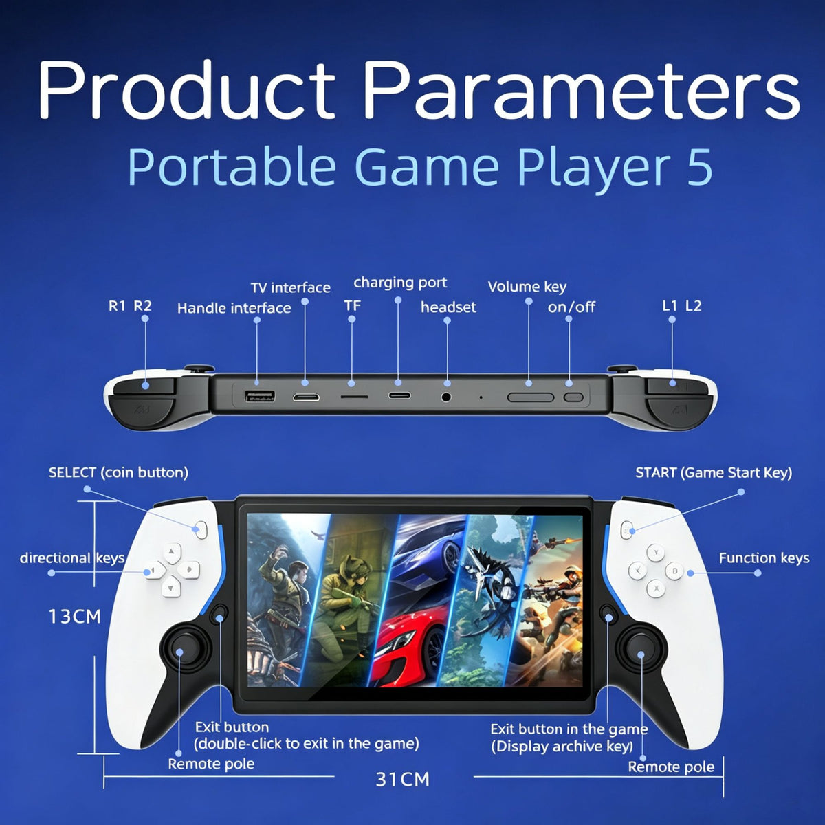 HC8000 Handheld Game Console Multiple Games 30+ Emulators 7.0 Inch Screen Portable Gaming Player Children's Toys Game Console