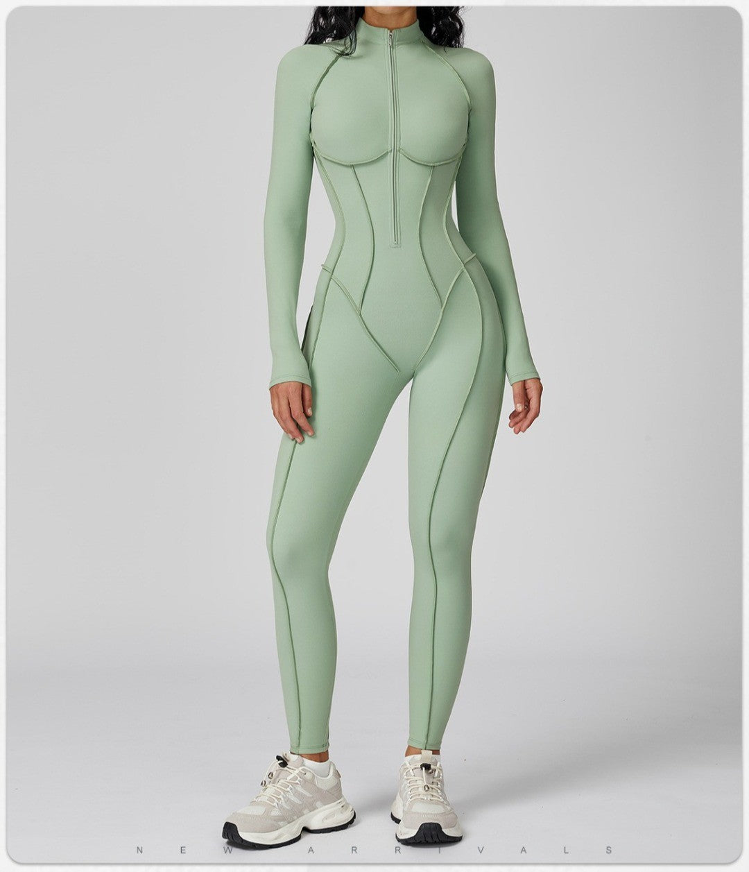 Seamless Yoga Jumpsuit Peach Hip High Elasticity Zipper Bodysuit Long Sleeves One-Piece Workout Clothes Gym Leggings Sportswear