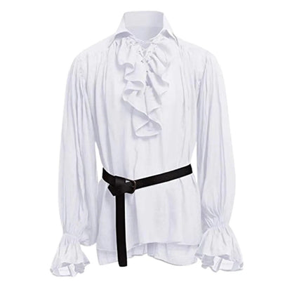 Medieval Men's Retro Performance Shirt with Belt And Puffy Sleeves Cross-Border New Style Male Fashion Historical Costume