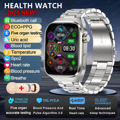 2025 Novo Smartwatch Tela AMOLED de 2.04 polegadas Chamada Bluetooth IP68 À Prova D'água 650mA Smartwatches Esportivos Masculinos Android Grau Militar