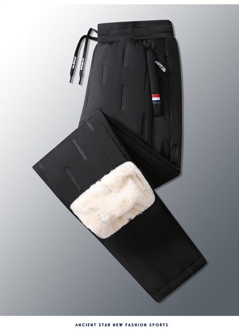 Calça Masculina de Algodão Acolchoada para o Inverno, Moda Masculina, Pelúcia Grossa, Lã, Calça Esportiva, 7XL, Casual, Impermeável, À Prova de Frio, Calça Masculina de Corrida para Baixo