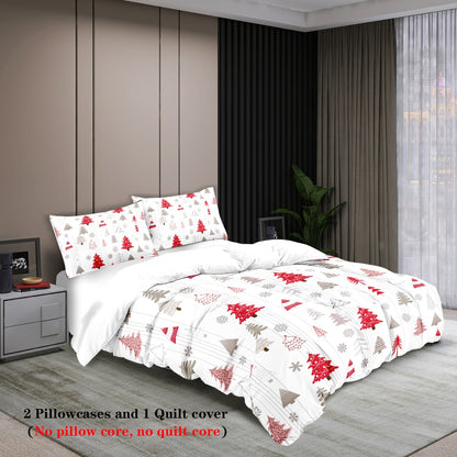 3-piece Christmas themed Christmas tree pattern print (1 duvet cover+2 pillowcases, no core) comfortable bedding set