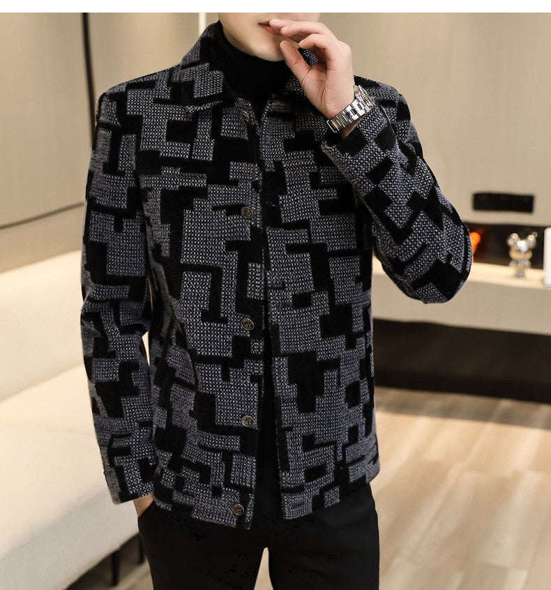 Winter Thicken Warm Wool Blends Jacket Men Fashion Plaid Casual Coat Slim Lapel Streetwear Overcoat Social Men Clothing 2022