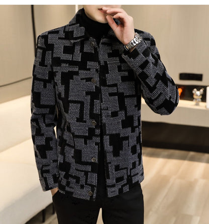 Winter Thicken Warm Wool Blends Jacket Men Fashion Plaid Casual Coat Slim Lapel Streetwear Overcoat Social Men Clothing 2022