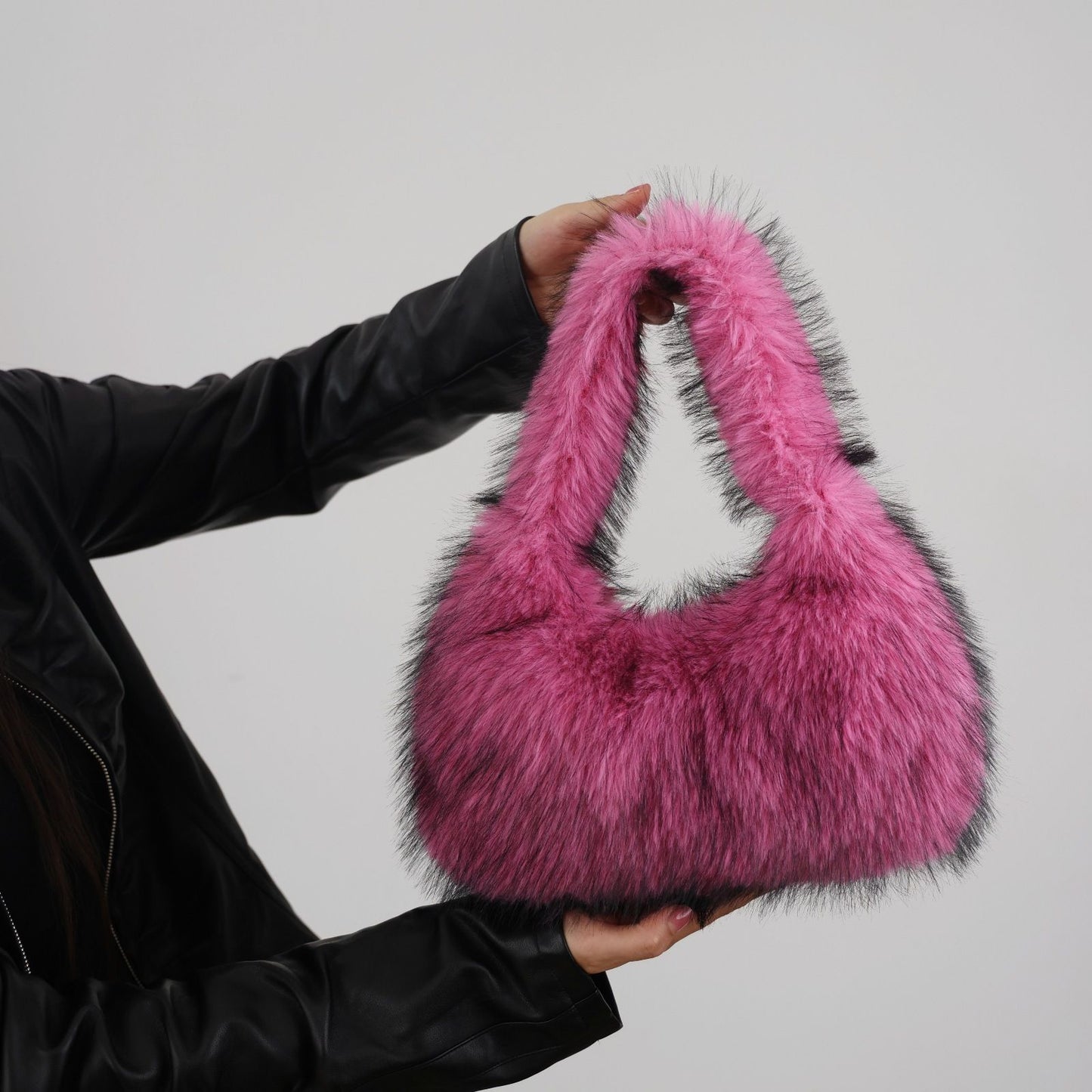Solid Color Plush Dumpling Bag Simple Style Niche Design Faux Fur Handbag Tote Small Women's Underarm Hobo Bag