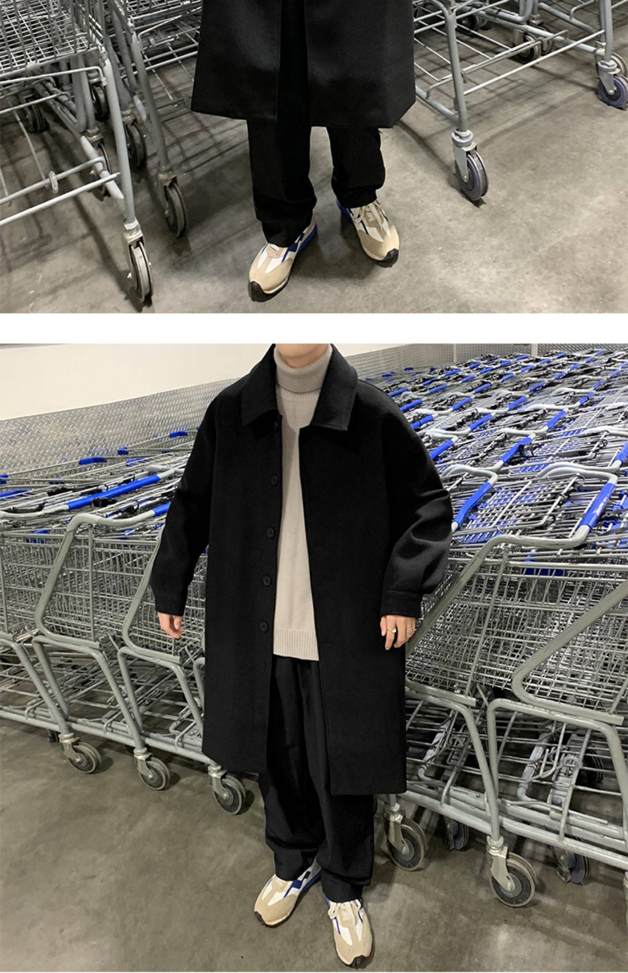 Blends Men X-long Autumn Winter Korean Style Trendy Loose Overcoats Solid Handsome All-match College Harajuku Clothing Mid-calf
