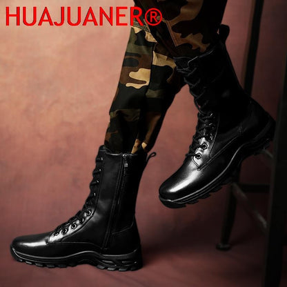 Botas de Couro Genuíno Masculinas de Cano Curto Botas Masculinas de Inverno de Couro com Pelo Quente para Exército Caça Sapatos Masculinos Botas Casuais Pretas