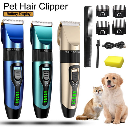 Máquina Profissional de Cortar Pelo de Pets Recarregável para Cães e Gatos, com Display de Bateria, Aparador de Pelos, Baixo Ruído