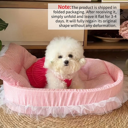1 Conjunto de Cama de Princesa para Pets com Renda Fofa para o Inverno - Oval de Pelúcia Macia de Poliéster para Cães/Gatos Pequenos, Fácil Montagem, Uso Interno