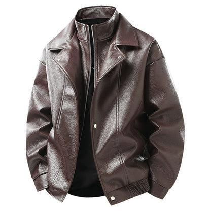 Vintage PU Jacket Men Motorcycle Biker PU Coat Fashion Casual Cargo Jackets Spring Autumn Outerwear