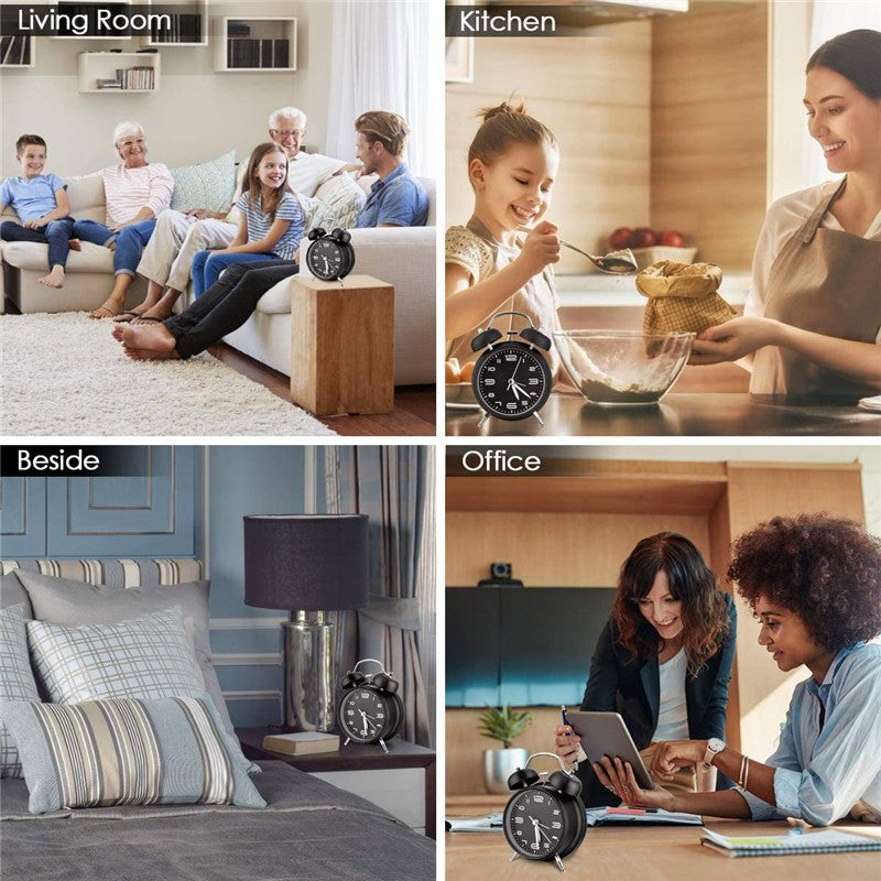 4 Inch Twin Bell Loud Alarm Clock Metal Frame 3D Dial with Backlight Battery Operate Desk Table Alarm Clock For Home and Office