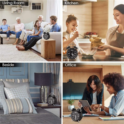 4 Inch Twin Bell Loud Alarm Clock Metal Frame 3D Dial with Backlight Battery Operate Desk Table Alarm Clock For Home and Office