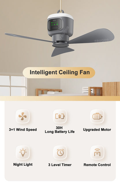 12000mAh Ceiling Fans Portable Camping Fan Tent Air Circulator Cooler Outdoor Rechargeable Electric Fan LED Light Remote Control