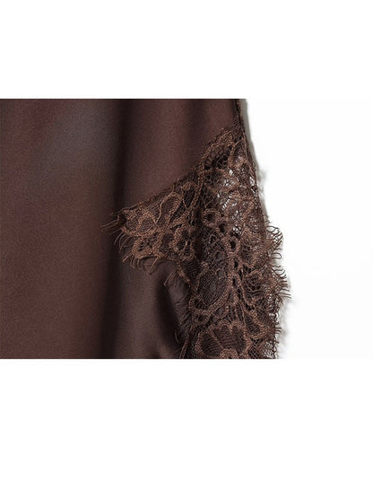 HH Women 2025 New Fashion Simple Asymmetrical Lace Skirt Female Elegant Sexy Silk Satin Texture Mid-Waist Casual Versatile Skirt