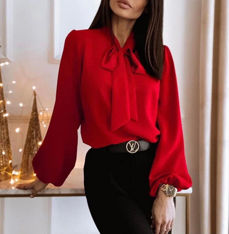 2025 Women Elegant Top, Loose Fitting Women Shirt, Spring Women Shirt 2024 Youth Women Fashion Trend, Red Long Sleeved Women Top