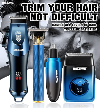 WEEME 4-in-1 Electric Hair Clipper Set for Men - Rechargeable Cordless Hair Trimmer Shaver Kit with Nose Ear Grooming Tools