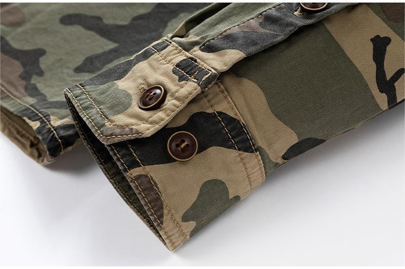 2024 New 95% Cotton Men's Shirt Camouflage Long Sleeve Drop Shoulder Button Pockets Cowboy Loose Casual Work Jeans Shirts