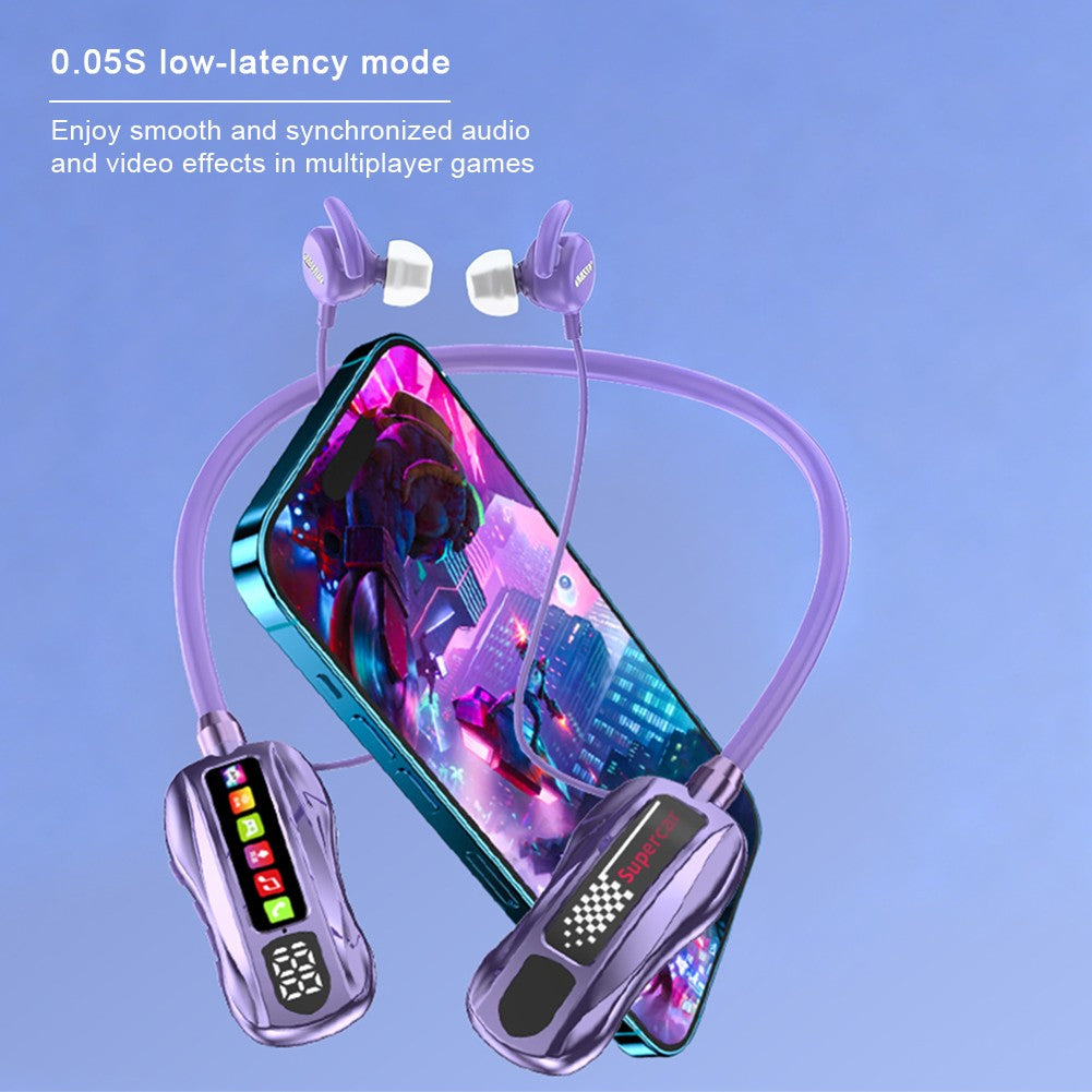 Wireless Headphones Bluetooth 5.4 Earphone HiFi Stereo Outdoor Sports Headset with Mic LED Display Neckband Earphones Earbuds