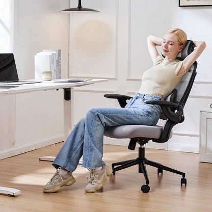 Cadeira de Escritório Ergonômica JHK com Apoio Lombar Ajustável em Mesh, Inclinação de 120°, Encosto Alto Confortável e Braços Macios Retráteis