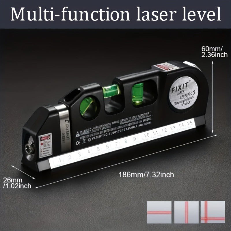 HOMEFISH Nível a Laser Fácil de Usar Ferramenta de Nível a Laser Multiuso Kit de Nível a Laser Padrão Laser de Linha Cruzada Fita Métrica de 2,4 metros