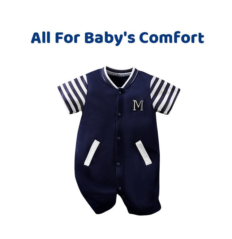 0-18 Baby Jumpsuit Casual Letter Embroidery For Comfortable And Soft Boys And Girls Summer Short Sleeved Newborn Clothes