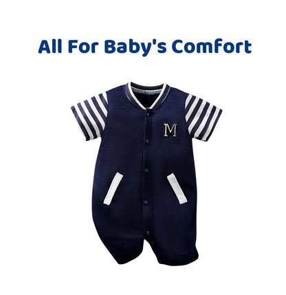 0-18 Baby Jumpsuit Casual Letter Embroidery For Comfortable And Soft Boys And Girls Summer Short Sleeved Newborn Clothes