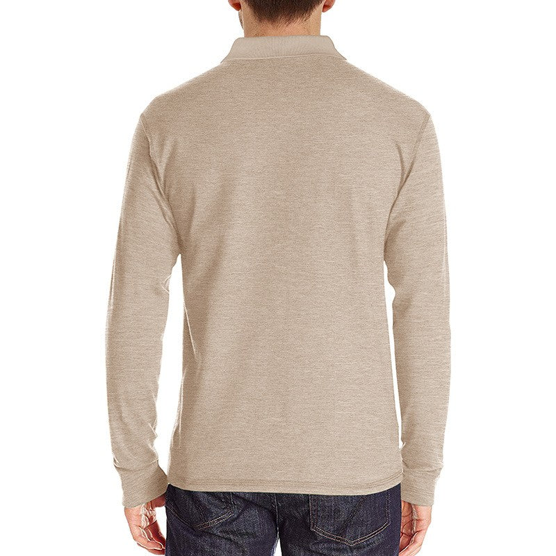 Spring Trend Men's Long Sleeve Casual Tshirt Solid Lapel Button Up Pullover Tops Autumn Turn Down Collar Bottoming Polo Shirt