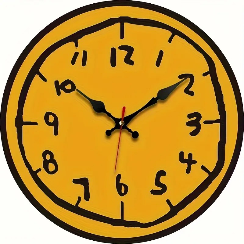 Creative Hand Drawing Wooden Silent Hanging Wall Clock, For Living Room, Office, Study Room, Bedroom, Home Decoration