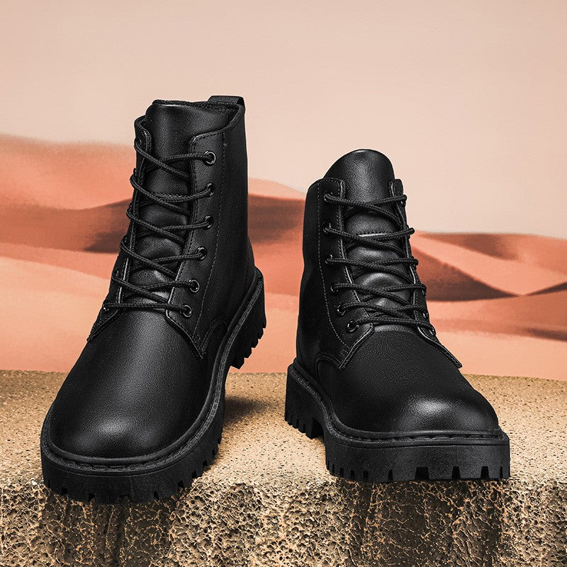 Men Black Leather Boots New British Style High Top Fashion Work Boots Outdoor Street Fashion Chelsea Men Shoes Comfortable Short