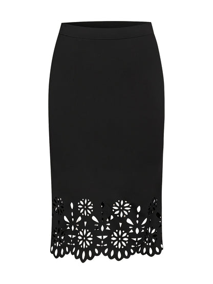 2024 summer new women's plus size fashion elegant temperament models knitted fabric hollow half skirt