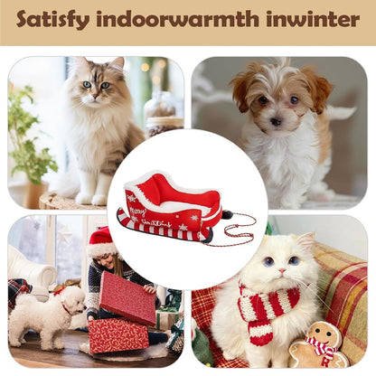 Cama Trenó de Natal Sofá Quente para Animais de Estimação de Pelúcia Removível e Lavável com Base Antiderrapante Ninho de Gato e Cachorro de Natal para Inverno Interno e Externo