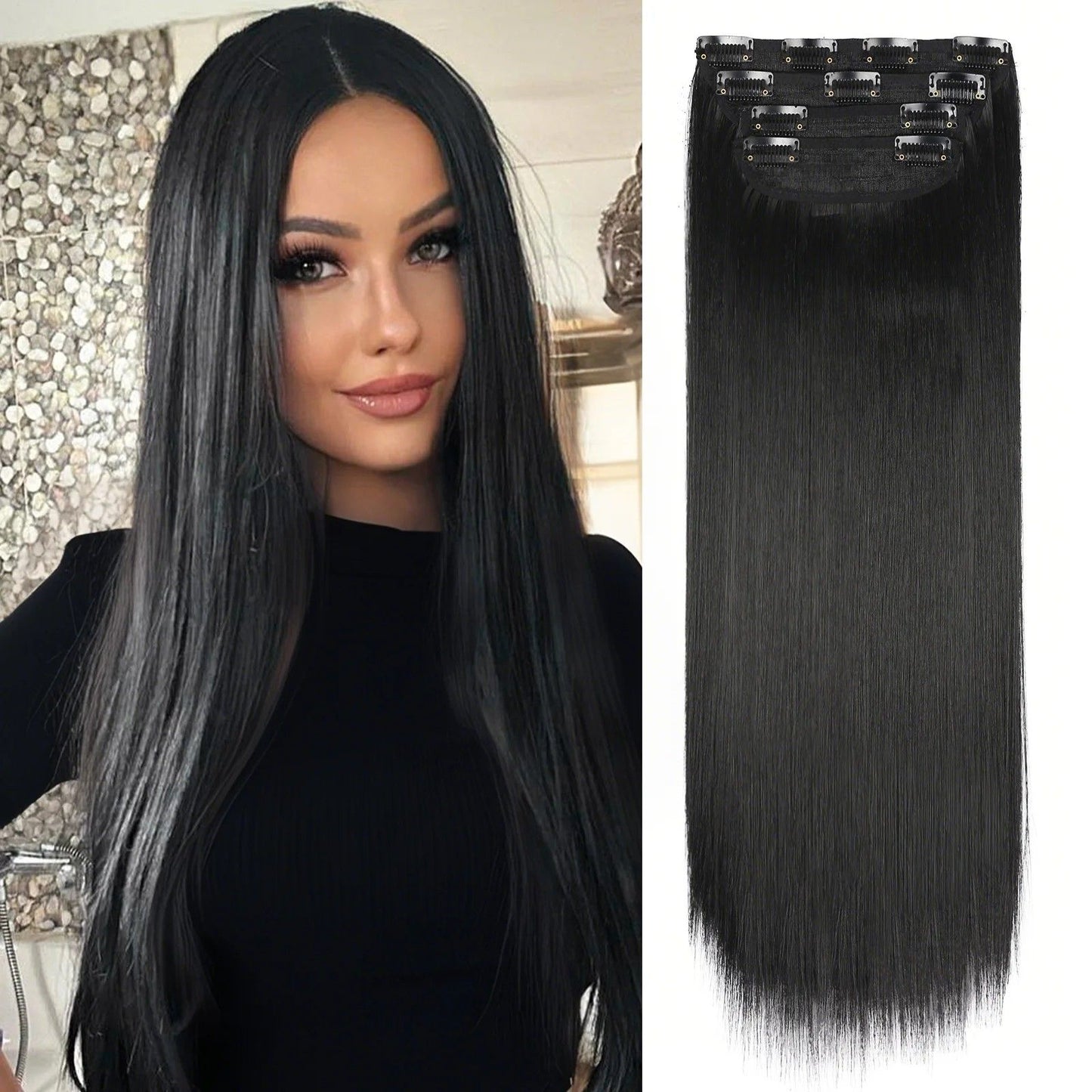 Kit 4 Peças Aplique Tic Tac Cabelo Sintético 20 Polegadas Cacheado Longo Grosso Para Mulheres Cabeça Inteira extensões de cabelo sintéticas