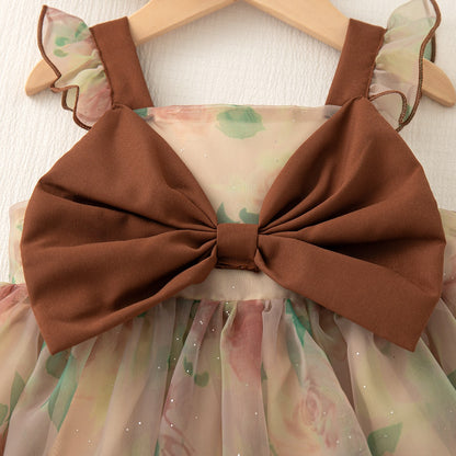 Summer Baby Girl Dress Bow Sequined Sleeves Princess Tulle Dress for Kids Girl Dance Party Gown Summer Clothes