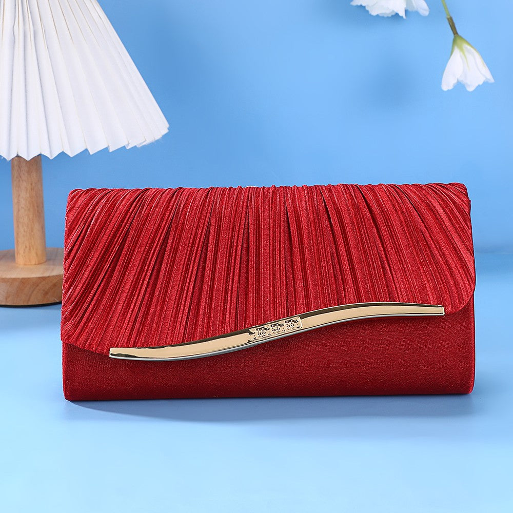 Luxury Pleated Ladies Evening Bag Candy Polyester Clutch Purses for Women Pearl Decorated Wedding Party and Messenger Bag