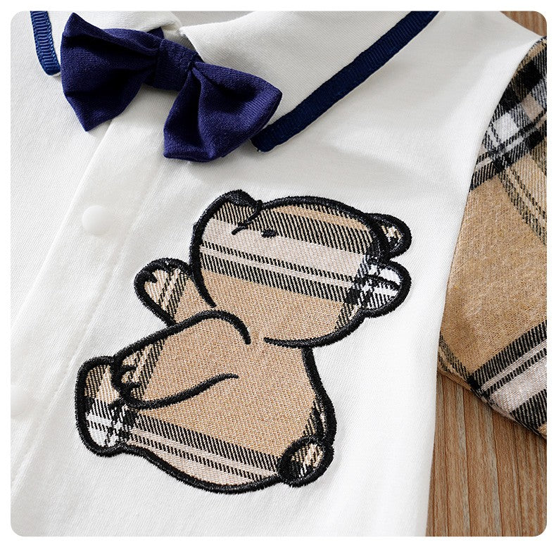 Newborn Clothes Gentleman Bear Embroidered Cotton Comfortable 0-18 Boys And Girls Spring And Autumn Long Sleeved Baby Jumpsuit
