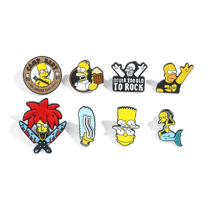 8 Peças The Simpsons Esmalte Pin Desenho Animado Bart Simpson Homer Jay Simpson Broche de Metal Jaqueta Jeans Lapela Joias Brinquedo