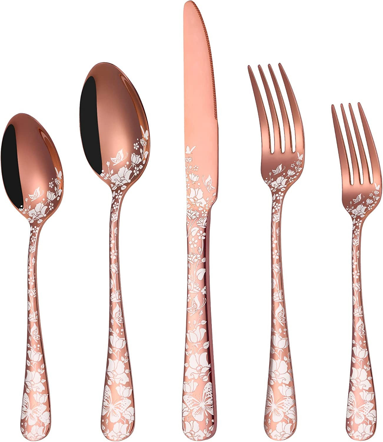 Conjunto de Talheres de Cobre com 20 Peças, Aço Inoxidável, para 4 Pessoas, Conjunto Exclusivo de Utensílios de Mesa com Garfo, Colher e Faca