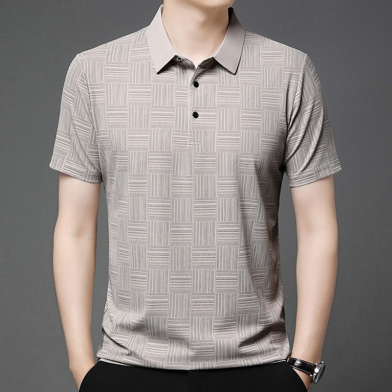 2024 Men's New Printed Business Casual Short sleeved POLO Shirt Fashion Short sleeved Comfortable and Breathable Top