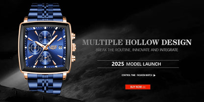 LIGE Top Brand Luxury Mens Watches Fashion Military Square Chronograph Quartz Wristwatches For Men Sports Waterproof Watch Men