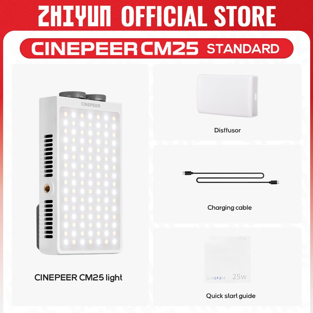 ZHIYUN Oficial CINEPEER CM25 25W Luzes LED Bicolor de Bolso Portátil para Vídeo Lâmpada Fotográfica Iluminador de Fotografia