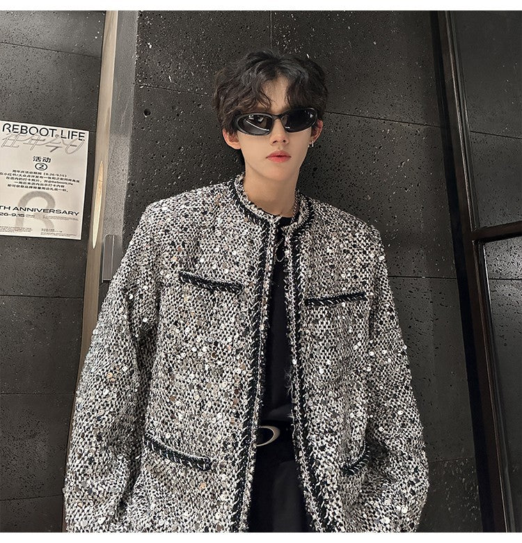 Korean Fashion Shiny Sequin Jacket Sliver Round Collar Long Sleeve Jackets Coats Autumn New Ladies Gentleman High Street