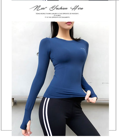 Fitness Tops Women Tight Sports Long Sleeve Yoga Clothing Running Training Clothes Gym Workout Shirt Comfortable Training Cloth