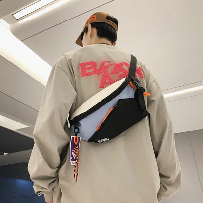 Couple style color blocked large capacity fashionable single shoulder crossbody bag, casual sports chest bag waist bag