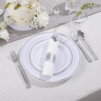 350PCS Silver Plastic Dinnerware Set for 50 Guests Fancy Disposable Plates for Party Include: 50 Dinner Plates 50 Dessert Plate
