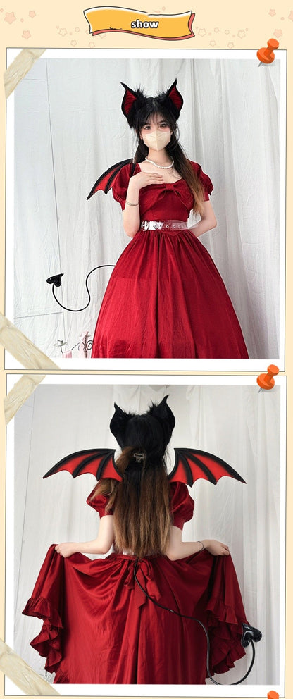 New Handmade Simulation Plush Furry Bat Ears Devil Sweetheart Halloween Bat Cosplay Pros Night Party Animals Hair Band Bat Wing