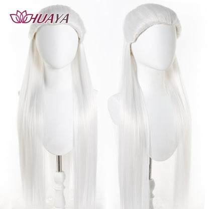 Peruca Sintética Longa Lisa para Cosplay Estilo Antigo Chinês Masculina Príncipe Bonito Penteado Cabelo Caído Peruca Hanfu