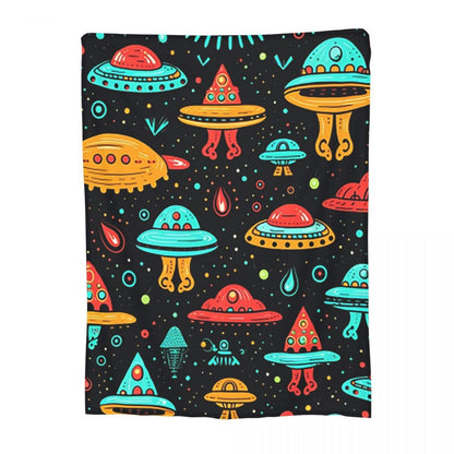 Aliens And UFOs Pattern  Blanket Flannel Sofa Throw Blanket Multi-function for Home Bedroom Office Throws Bedspread Quilt