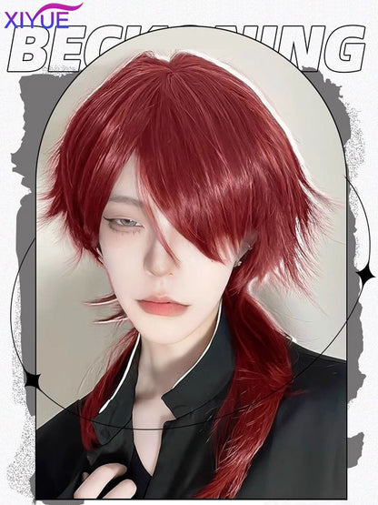 Wolf tailed Mullet Wig Mullet Head Wigs with Bangs Synthetic Straight Anime Men red Hair Wig for Daily Party Cosplay