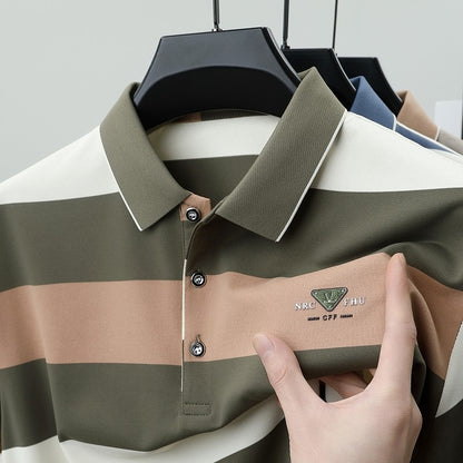 luxury wide stripe color blocked short sleeve polo shirt high-end brand letter embossed T-shirt fashion breathable men's wear